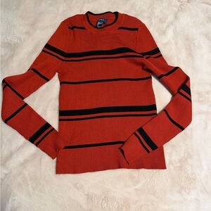 Fitted Striped Sweater - Orange and Black